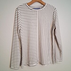 Apt 9 White And Black Striped Long Sleeve Shirt Medium